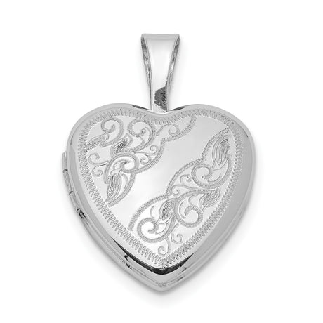 Side Swirls 12mm Heart Locket Charm Pendant in Real 925 Sterling Silver