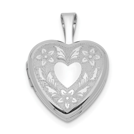 Sterling Silver Heart Locket Pendant with Floral Design, Vintage Memorial Jewelry for Women