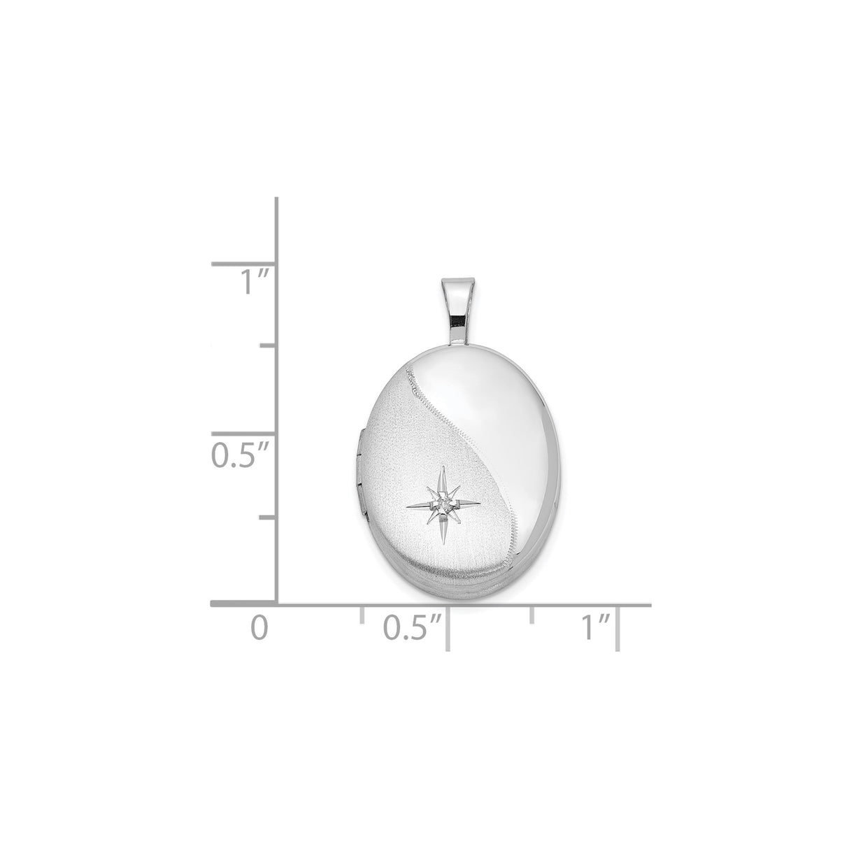 Sterling Silver Oval Locket Pendant with Diamond Accent, North Star Engraving, Brushed Finish