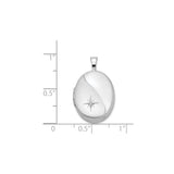 Sterling Silver Oval Locket Pendant with Diamond Accent, North Star Engraving, Brushed Finish