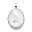Sterling Silver Oval Locket Pendant with Diamond Accent, North Star Engraving, Brushed Finish