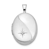 Sterling Silver Oval Locket Pendant with Diamond Accent, North Star Engraving, Brushed Finish