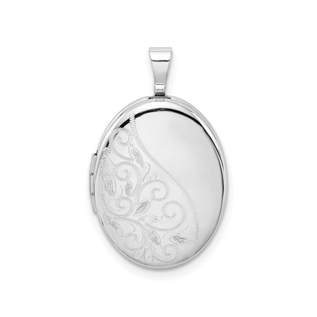 Sterling Silver Oval Locket Pendant with Floral Scrollwork Engraving, Vintage Memorial Jewelry for Women