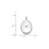 Sterling Silver Oval Locket Pendant with Diamond Accent, North Star Engraving, Celestial Theme
