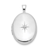 Sterling Silver Oval Locket Pendant with Diamond Accent, North Star Engraving, Celestial Theme