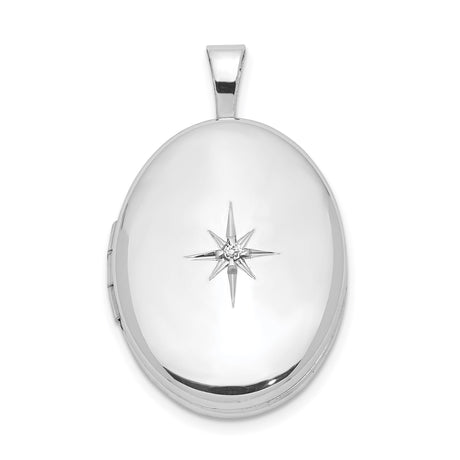 Sterling Silver Oval Locket Pendant with Diamond Accent, North Star Engraving, Celestial Theme