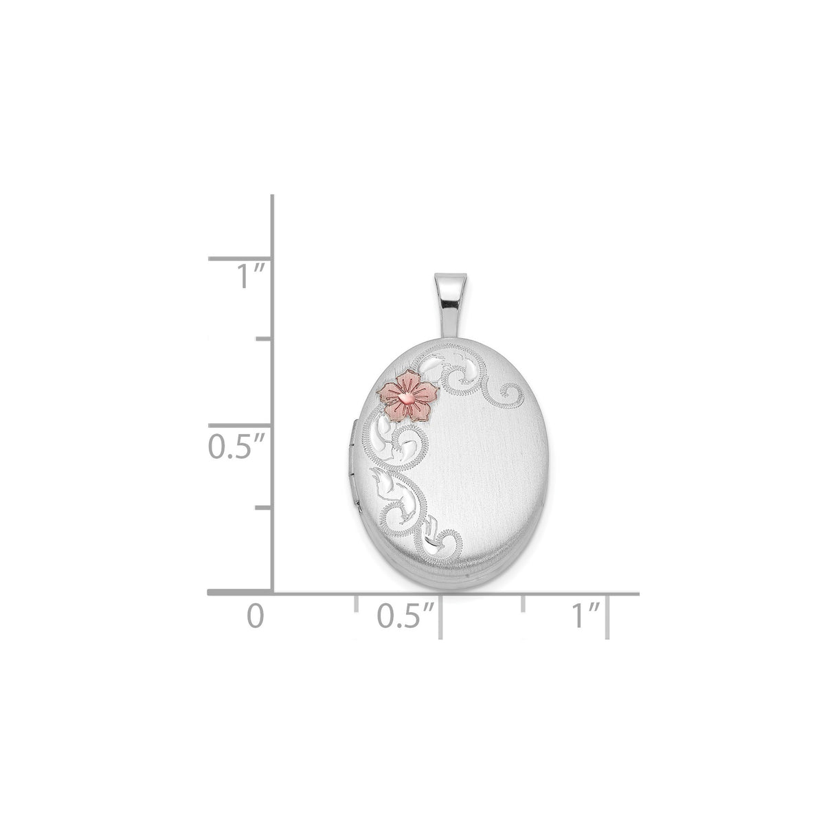 Sterling Silver Oval Locket Pendant with Scroll Design and Pink Flower Accent