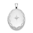 Sterling Silver Oval Locket Pendant with Diamond Accent, Compass Starburst Design, Vintage Border