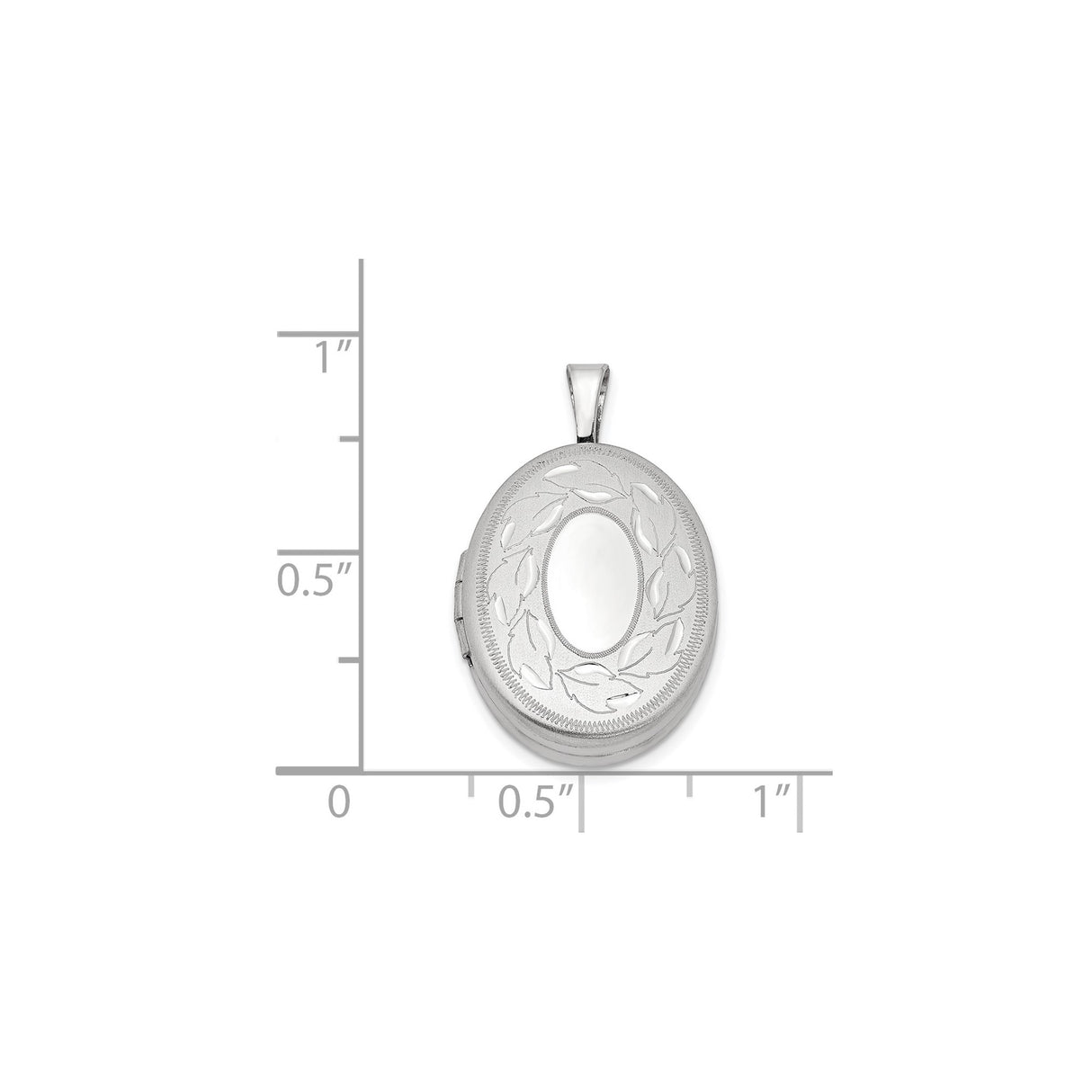 Sterling Silver Oval Locket Pendant with Etched Leaf Wreath Design for Women