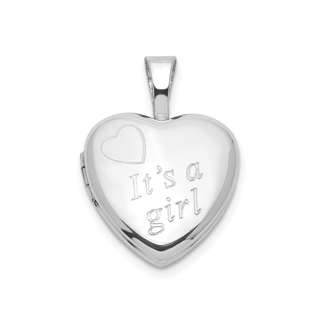 Sterling Silver Heart Locket Pendant with Its a Girl Design for Women or Grandmothers