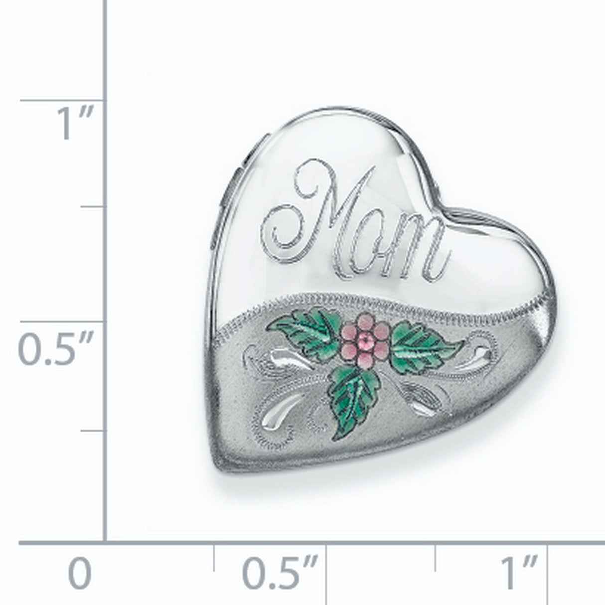 Mom W Enamel Flower 20mm Falling Heart Locket Charm Pendant in Real 925 Sterling Silver