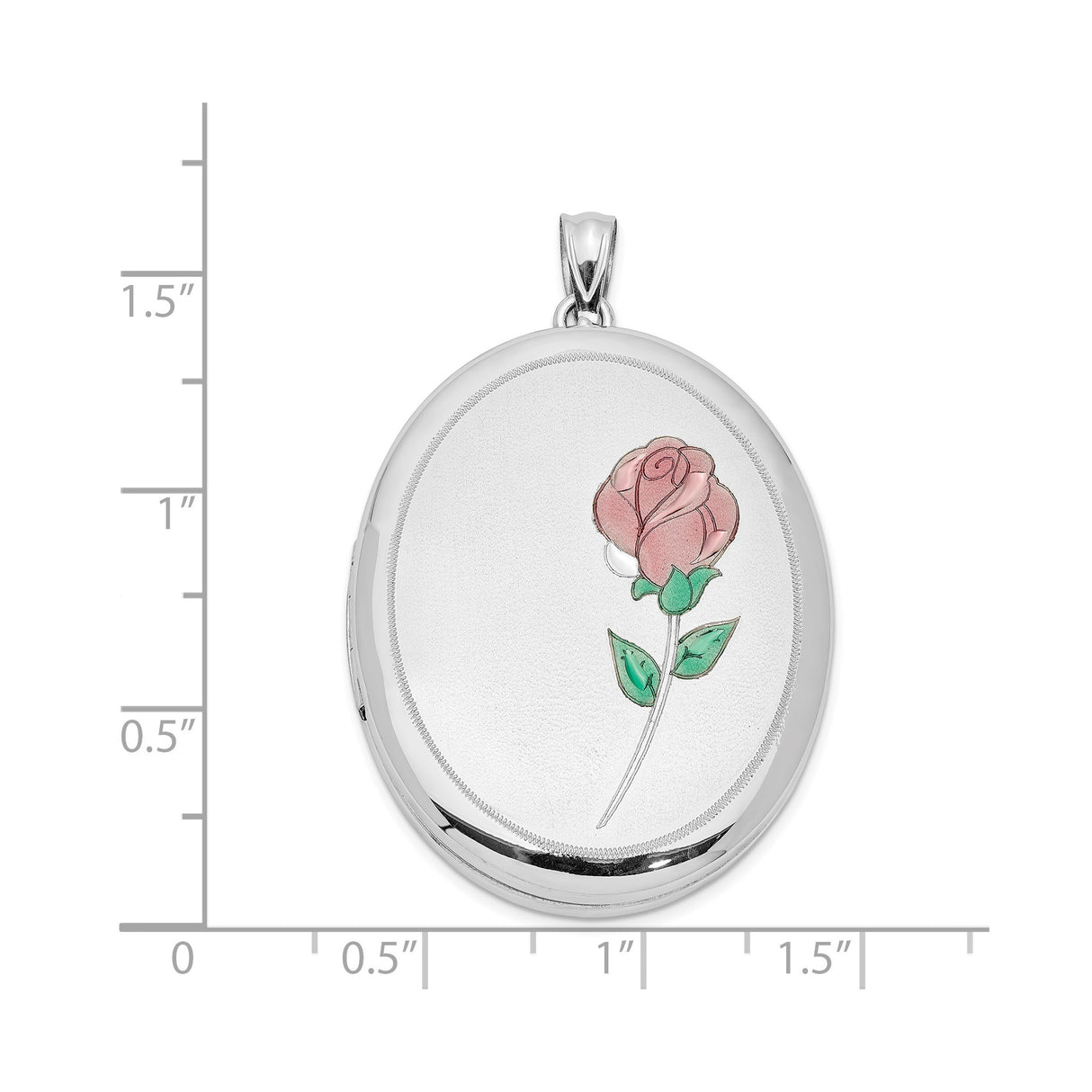 Sterling Silver Oval Locket Pendant with Enamel Rose Design, Floral Remembrance Jewelry for Women