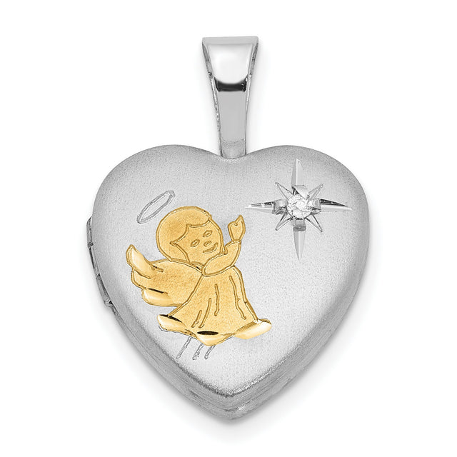 Angel 12mm Heart Locket Charm Pendant in Real 925 Sterling Silver