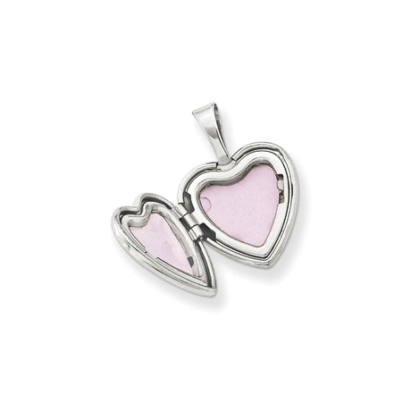 Sterling Silver Heart Shaped Locket Pendant with Diamond and Starburst Design