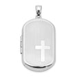 Sterling Silver Oval Locket Pendant with Raised Christian Cross, Religious Devotion Charm