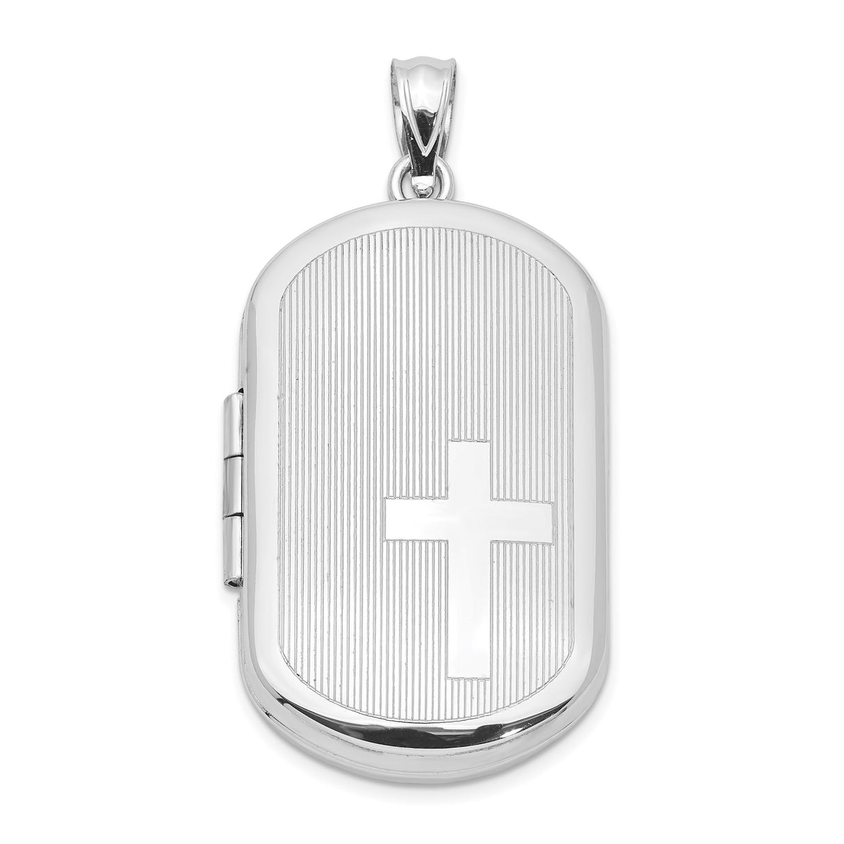 Sterling Silver Oval Locket Pendant with Raised Christian Cross, Religious Devotion Charm