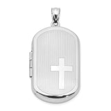 Sterling Silver Oval Locket Pendant with Raised Christian Cross, Religious Devotion Charm
