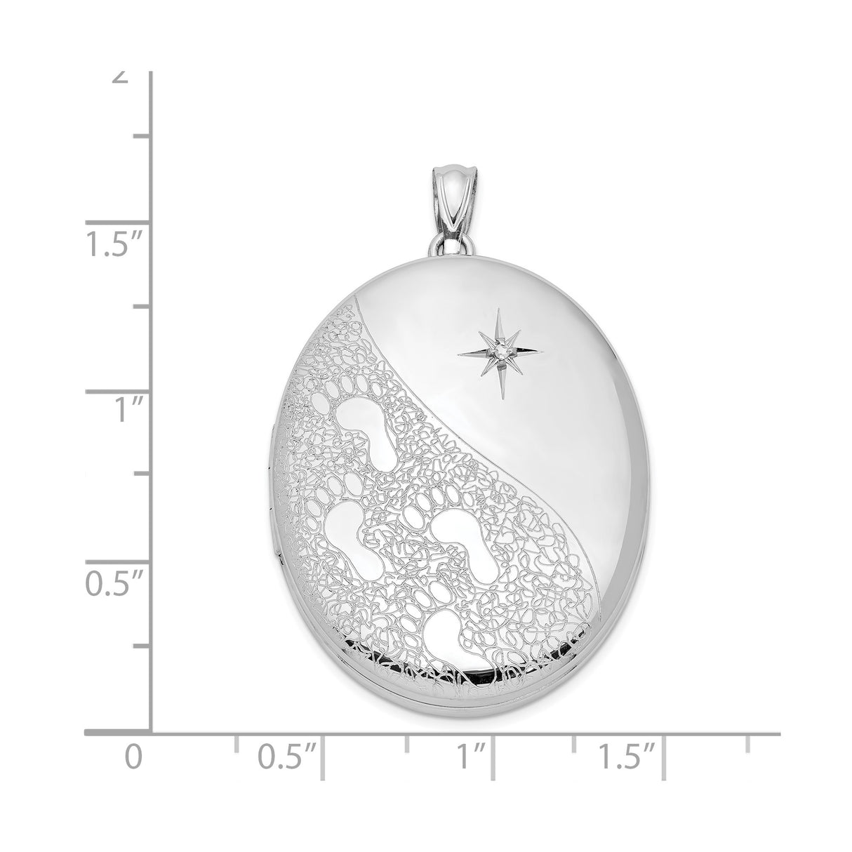Sterling Silver Footprint Locket Pendant with Diamond and North Star Engraving