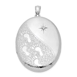 Sterling Silver Footprint Locket Pendant with Diamond and North Star Engraving