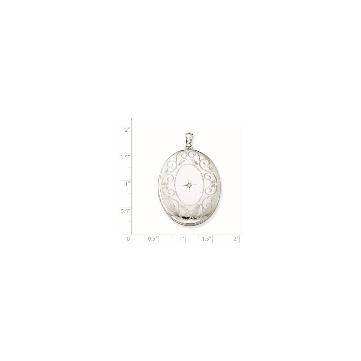 Sterling Silver Oval Locket Pendant with Diamond, Floral and Starburst Design, Vintage Style
