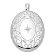 Sterling Silver Oval Locket Pendant with Diamond, Floral and Starburst Design, Vintage Style