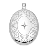 Sterling Silver Oval Locket Pendant with Diamond, Floral and Starburst Design, Vintage Style