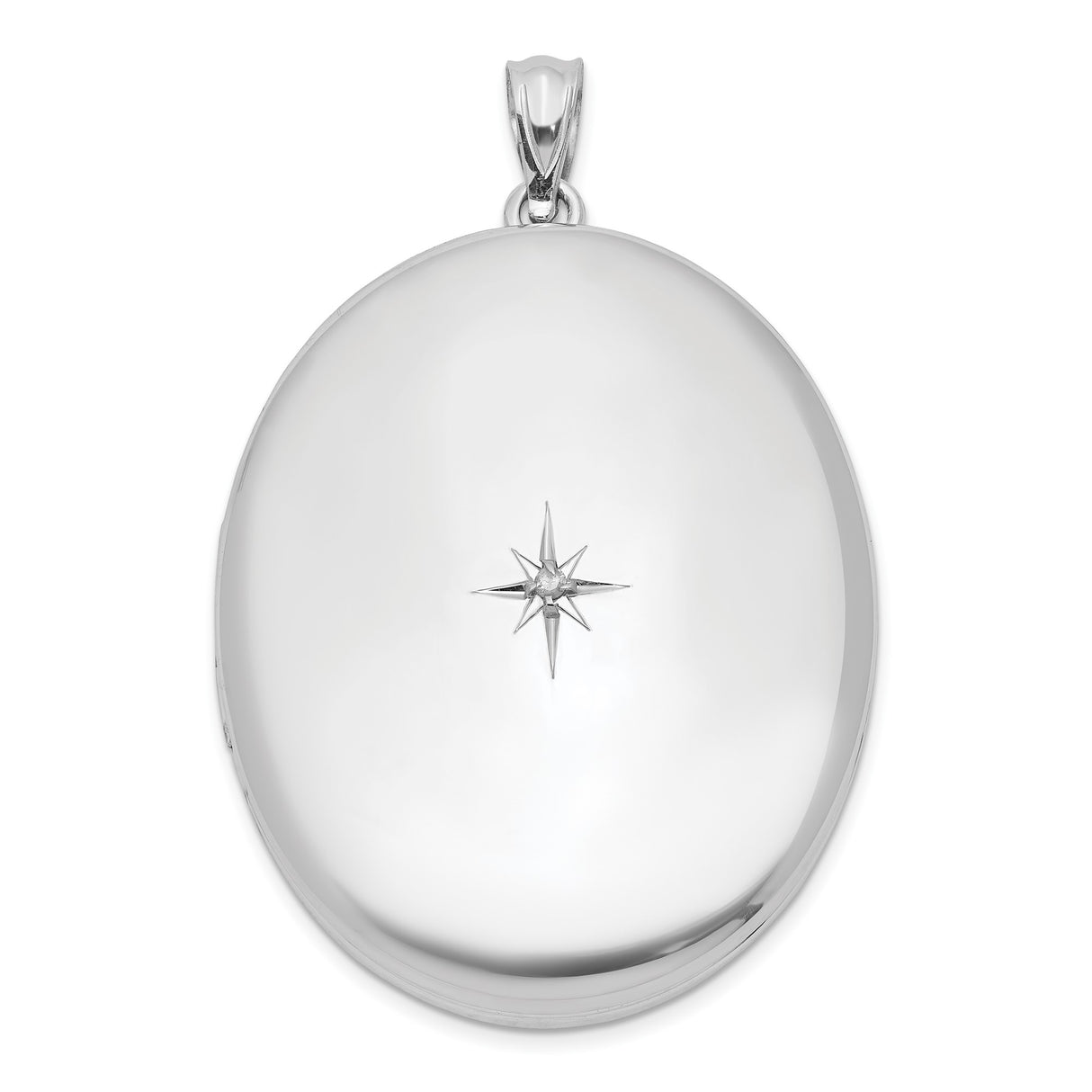 Sterling Silver Oval Locket Pendant with Diamond and North Star Design for Women