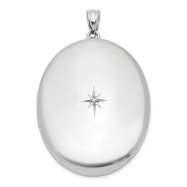 Sterling Silver Oval Locket Pendant with Diamond and North Star Design for Women