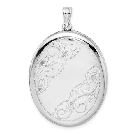Sterling Silver Oval Locket Pendant with Floral Scrollwork Engraving, Vintage Keepsake for Women