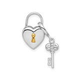 Sterling Silver Heart Lock and Key Pendant, Two-Tone Love and Trust Symbol for Women