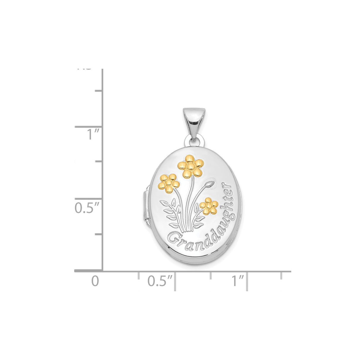 Sterling Silver Granddaughter Oval Locket Pendant with Gold Tone Flower Accents, Sentimental Keepsake Jewelry
