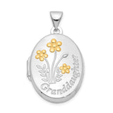 Sterling Silver Granddaughter Oval Locket Pendant with Gold Tone Flower Accents, Sentimental Keepsake Jewelry