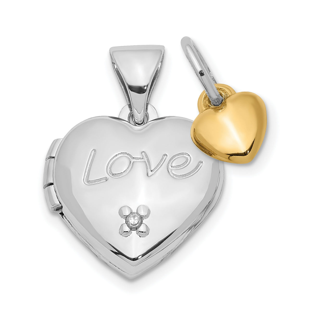 Dia Heart Locket Charm Pendant in Real 925 Sterling Silver