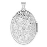 Sterling Silver Oval Locket Pendant with Floral Scroll Vine Motif for Women