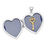 Sterling Silver Heart Locket Pendant with Gold Center Accent, Two-Tone Romantic Keepsake Necklace