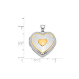 Sterling Silver Heart Locket Pendant with Gold Center Accent, Two-Tone Romantic Keepsake Necklace