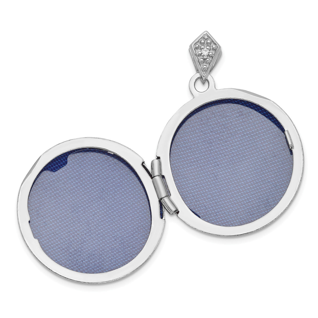 Sterling Silver Round Locket Pendant with Diamond, Floral Filigree and Blue Enamel Design