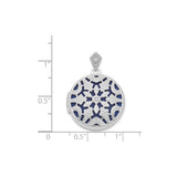 Sterling Silver Round Locket Pendant with Diamond, Floral Filigree and Blue Enamel Design