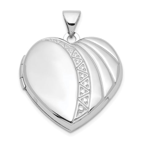 Sterling Silver Heart Locket Pendant with Polished Finish and Geometric Triangle Pattern
