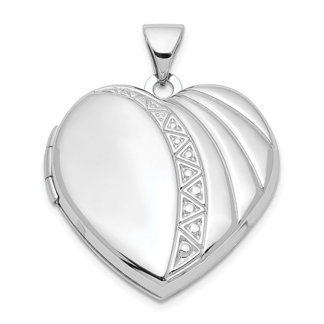 Sterling Silver Heart Locket Pendant with Polished Finish and Geometric Triangle Pattern