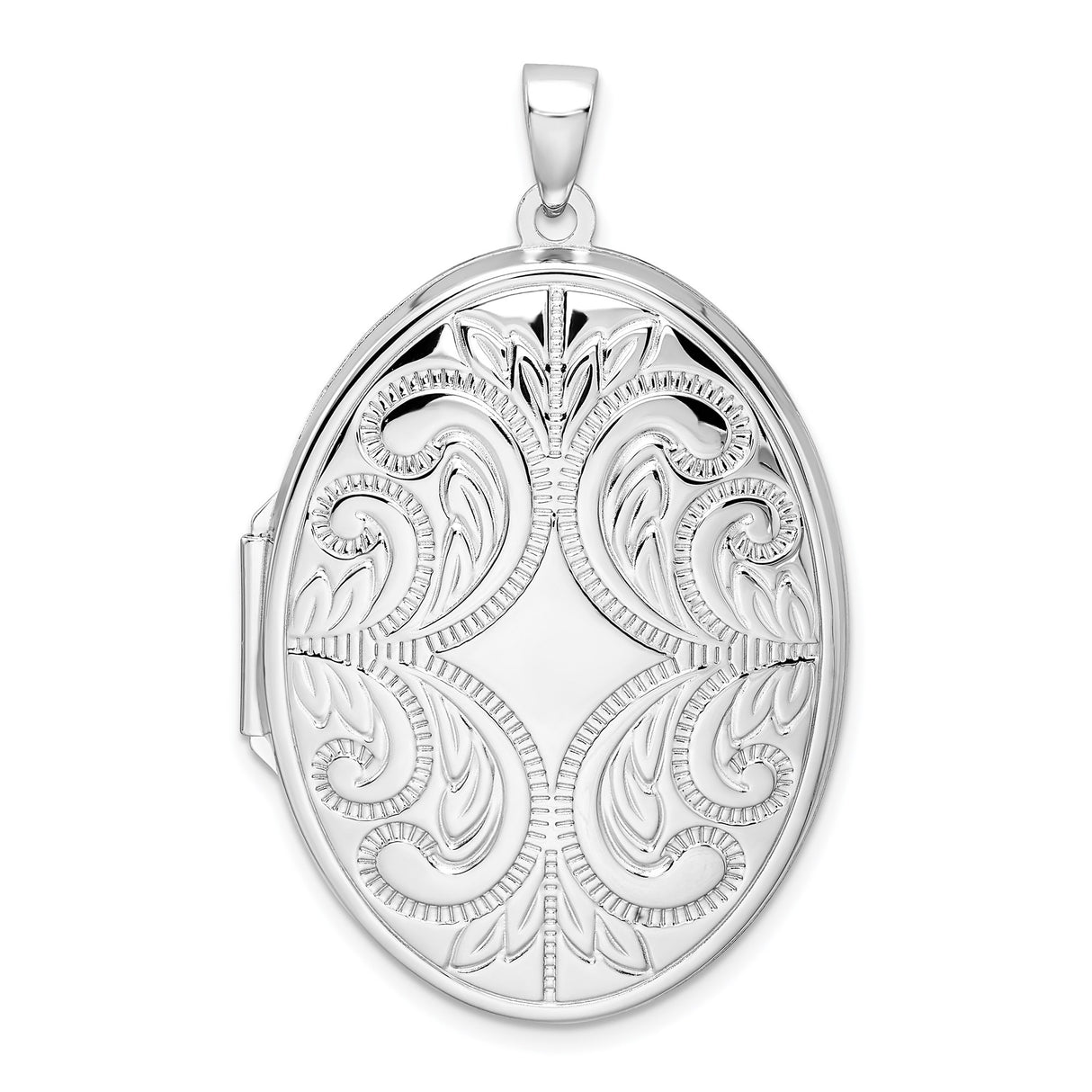 Sterling Silver Oval Locket Pendant with Floral Scroll Design, Vintage-Inspired Memorial Jewelry