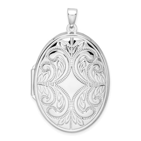 Sterling Silver Oval Locket Pendant with Floral Scroll Design, Vintage-Inspired Memorial Jewelry