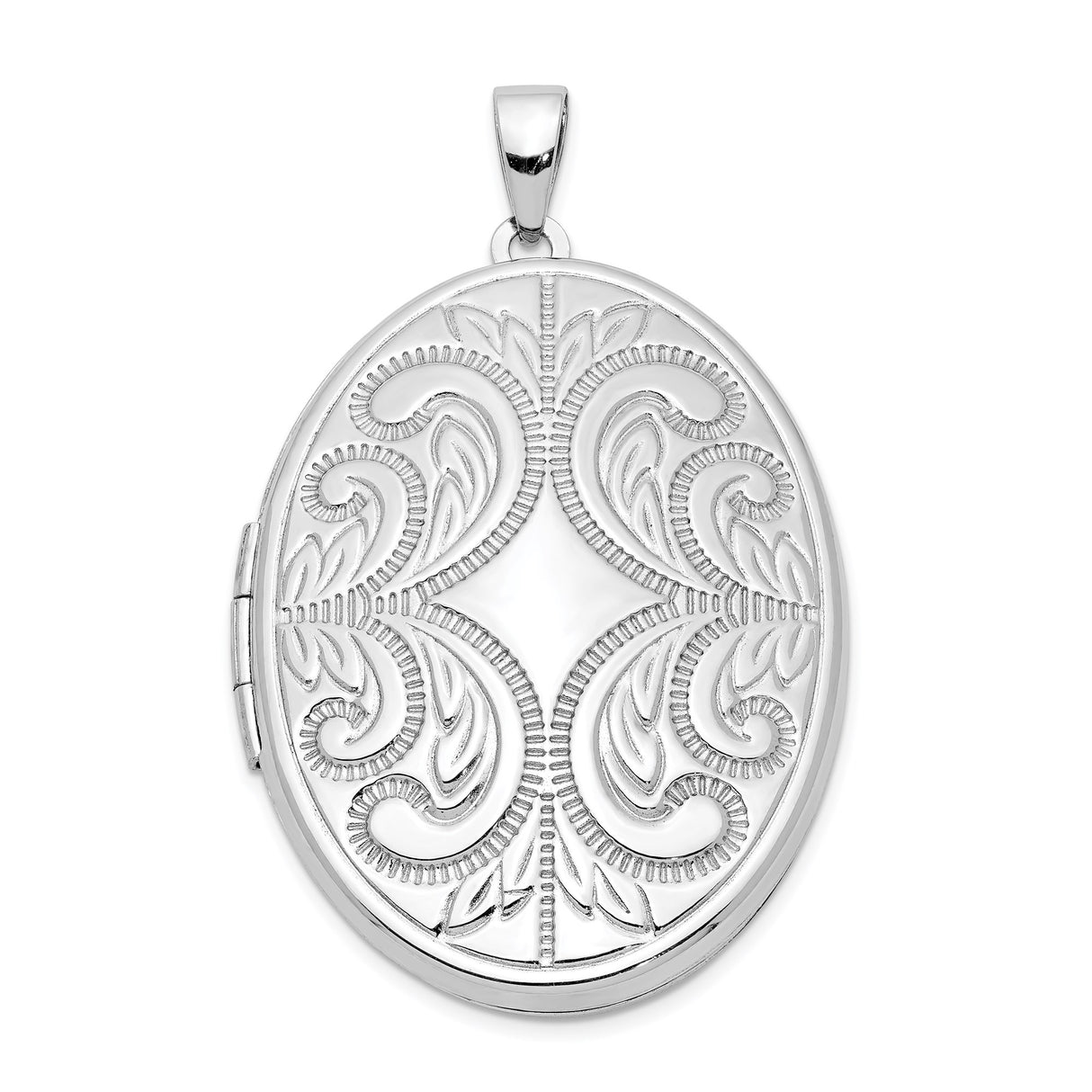 Sterling Silver Oval Locket Pendant with Vintage Floral Scroll Design for Women