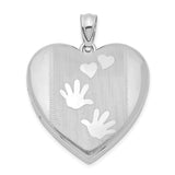 Sterling Silver Heart Locket Pendant with Handprints and Hearts Symbolizing Family Love