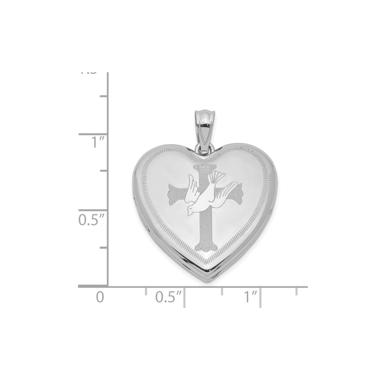 Sterling Silver Cross Pendant with Dove Detail, Heart Locket and Faith Message