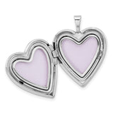 Sterling Silver Heart Locket Pendant with Quilted Design and Clear Crystal Accents