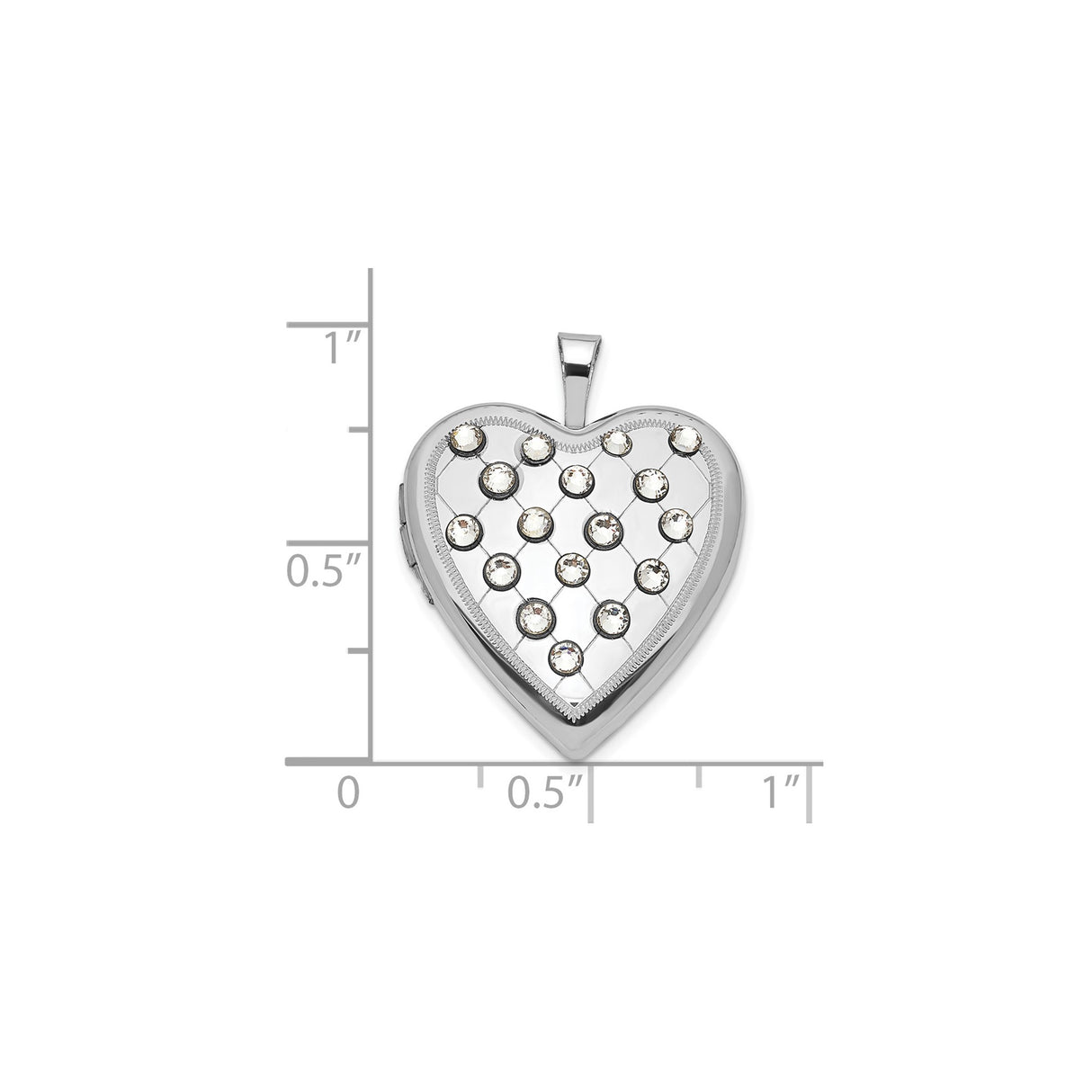 Sterling Silver Heart Locket Pendant with Quilted Design and Clear Crystal Accents