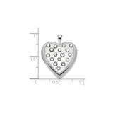 Sterling Silver Heart Locket Pendant with Quilted Design and Clear Crystal Accents