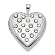 Sterling Silver Heart Locket Pendant with Quilted Design and Clear Crystal Accents