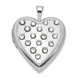 Sterling Silver Heart Locket Pendant with Quilted Design and Clear Crystal Accents